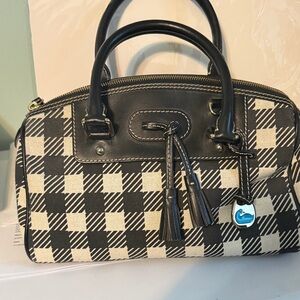 Dooney & Bourke Black and Cream Plaid Satchel